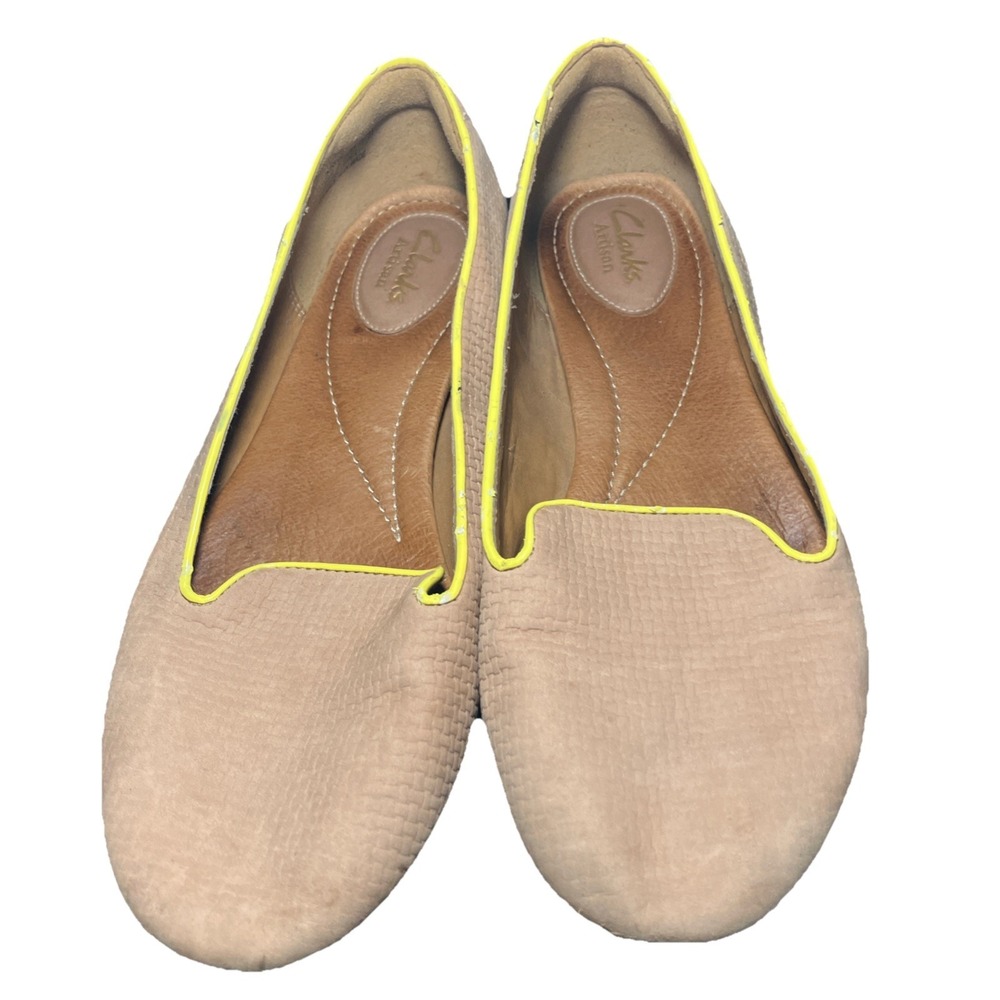 Clarks Artisan Shoes Womens 9.5 M Valley Lounge Loafers Tan Nubuck Leather Flats